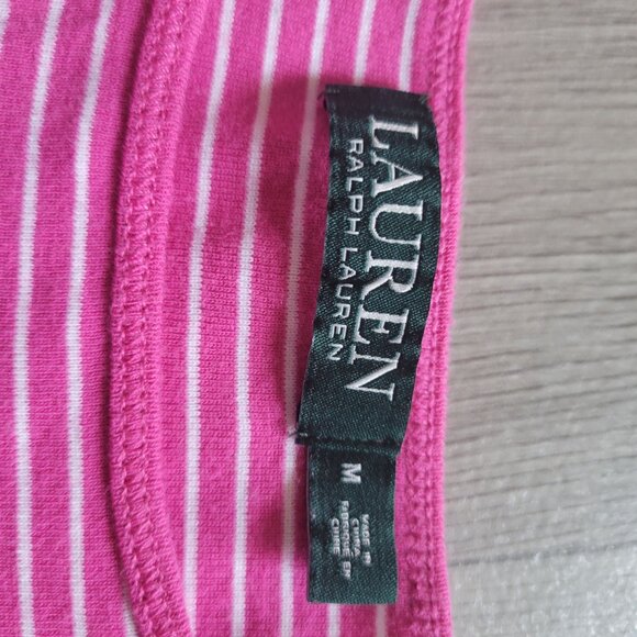 Lauren Ralph Lauren Pink Striped Womens Top With White Bow Accents Size M - Picture 5 of 5
